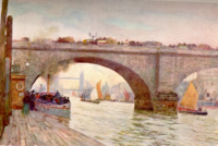 AN ARCH OF London Bridge; TOWER BRIDGE IN DISTANCE